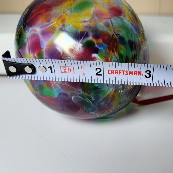Glassometry Studios Blown Art Glass Ball Ornament Rainbow Hanging Signed - Picture 5 of 5